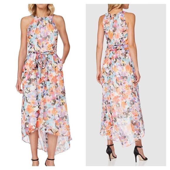 Ignite Evenings Halter Neck Floral High Low Maxi Dress Pink Purple Orange 16 - Picture 1 of 14